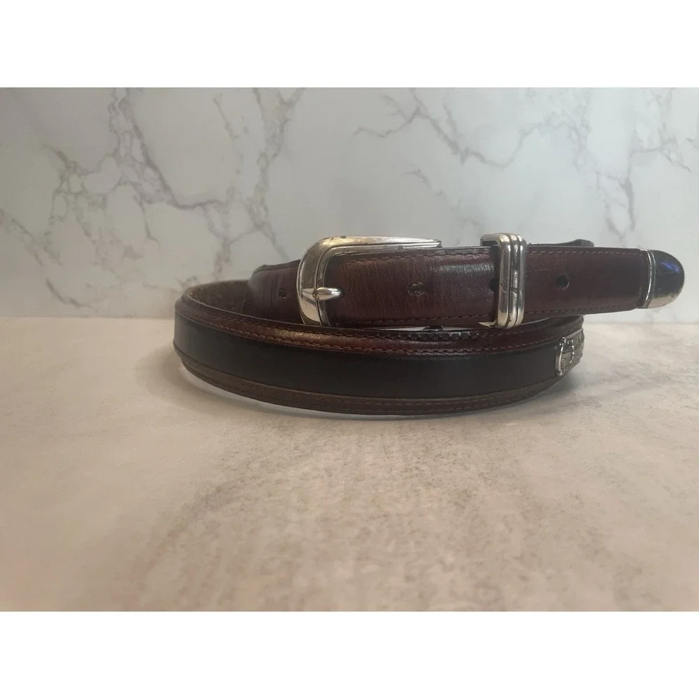 Men's Onyx by Brighton Golf Ornament Leather Belt Two-Tone Sz 42